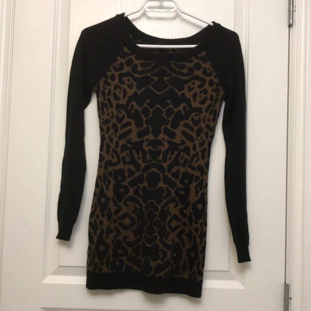 Tunic length animal print sweater